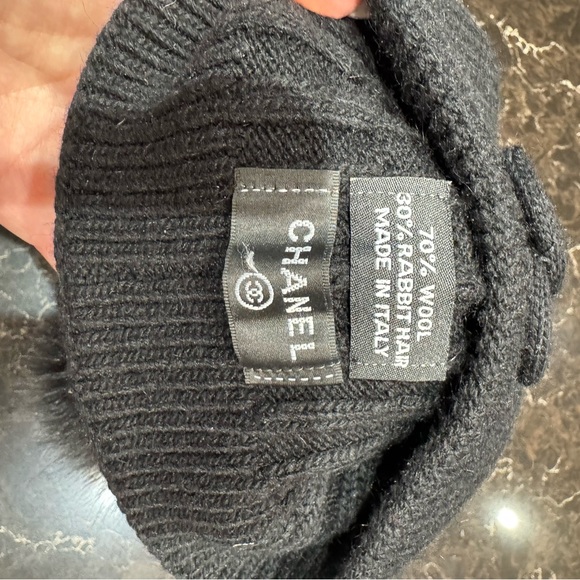 CHANEL Black Knit Hat with Pom Pom - Picture 6 of 7